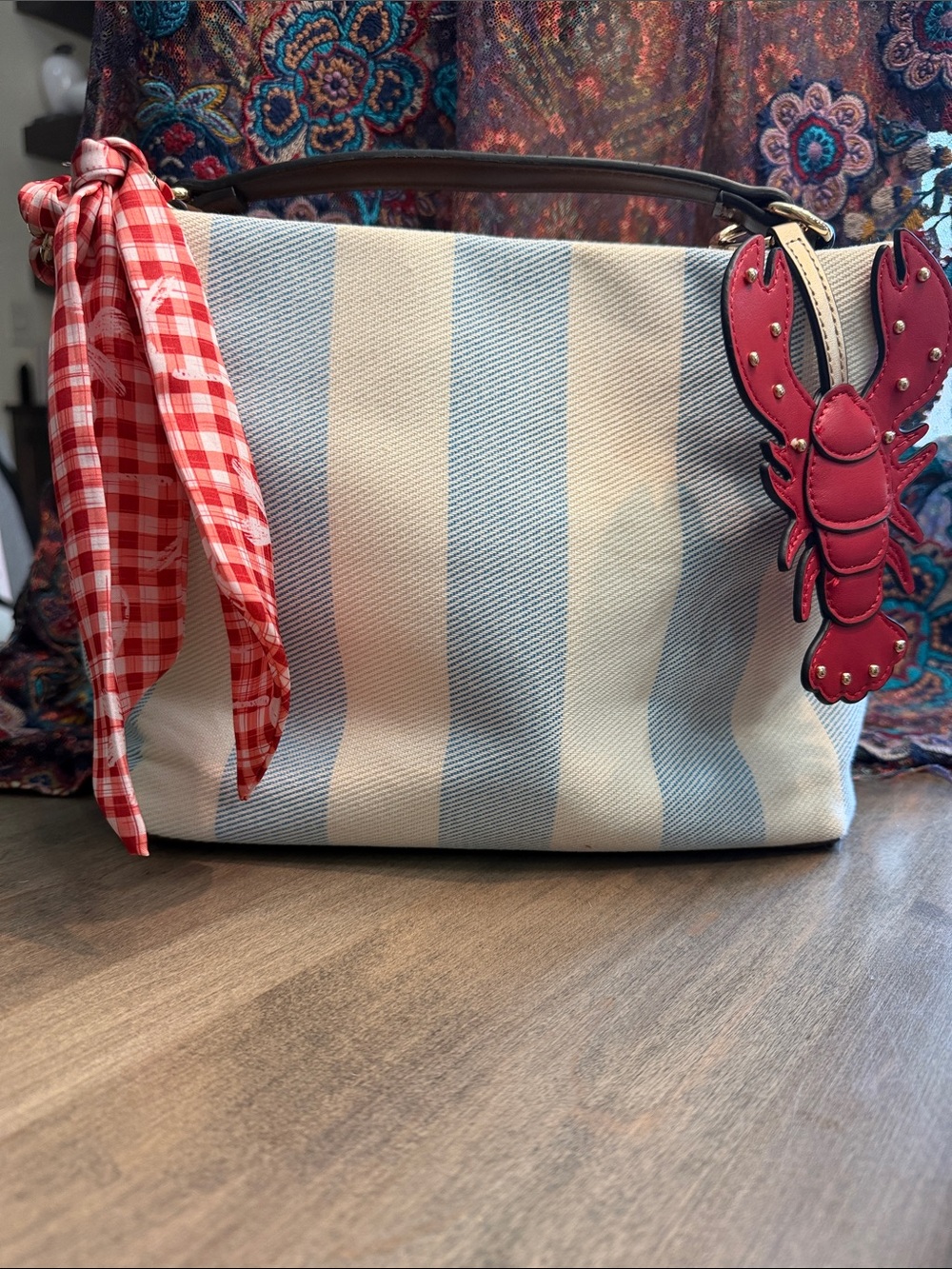 NWOT BCBGenerations Striped Blue & White bucket bag with bag charm